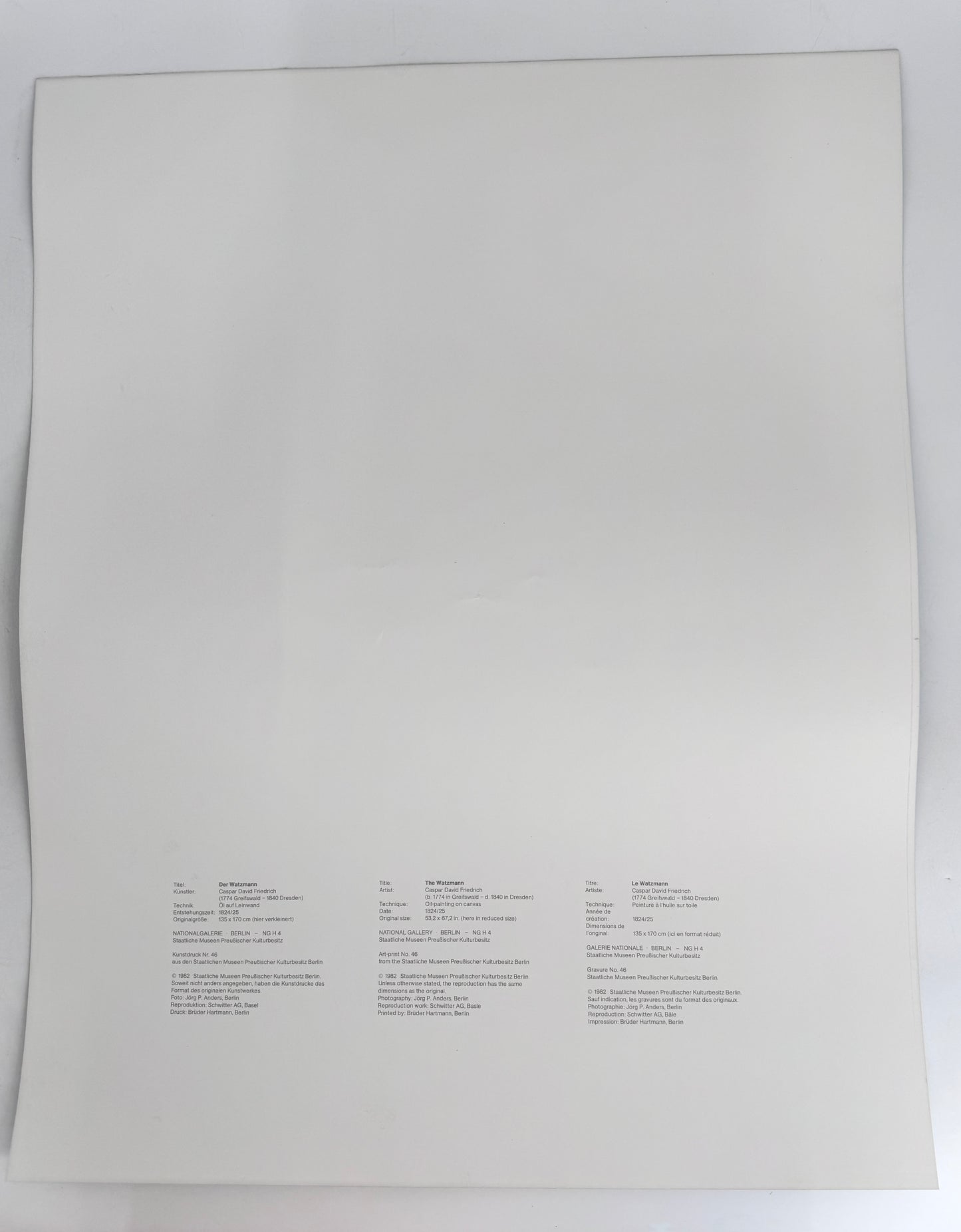 Caspar David Friedrich - Der Watzmann. Kunstdruck der Nationalgalerie