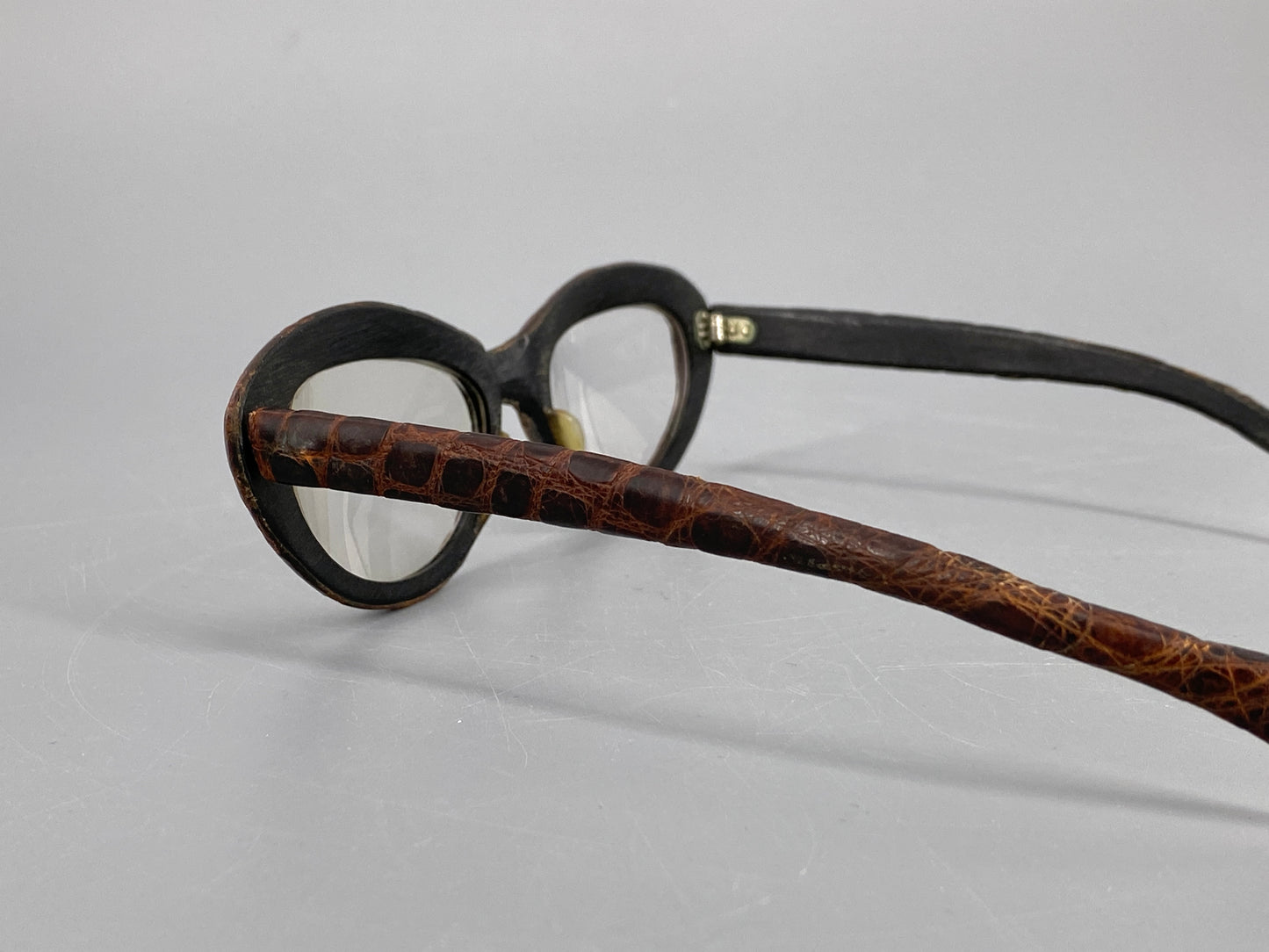 Cat Eye Brille aus Leder und Horn, 90er