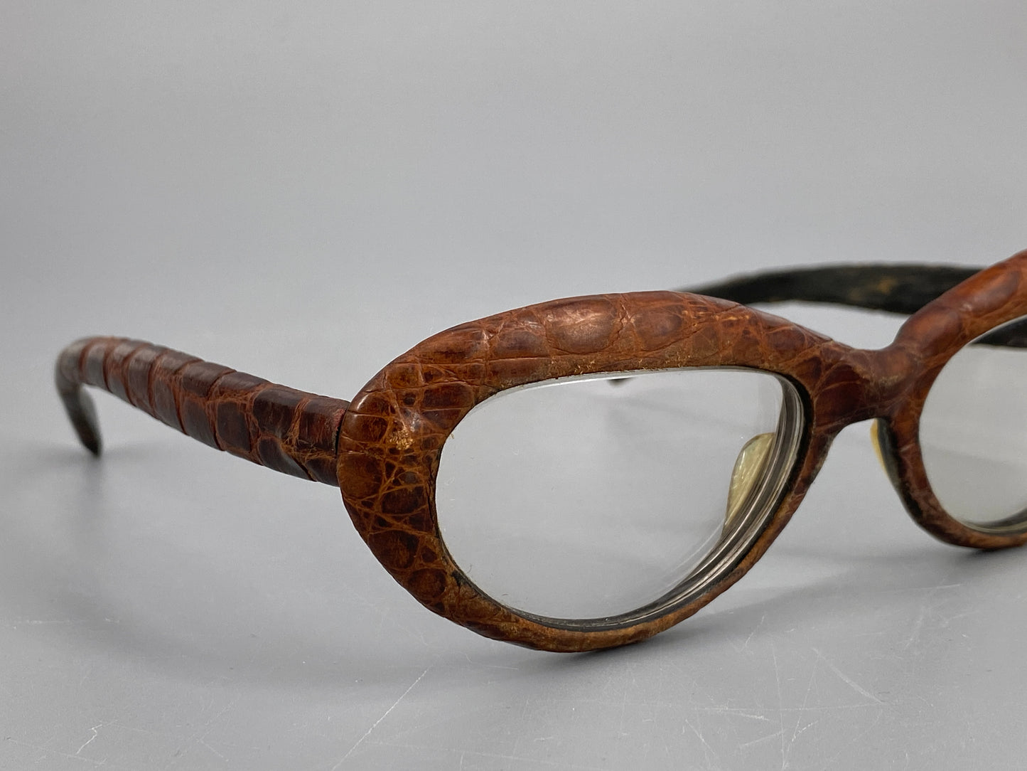 Cat Eye Brille aus Leder und Horn, 90er