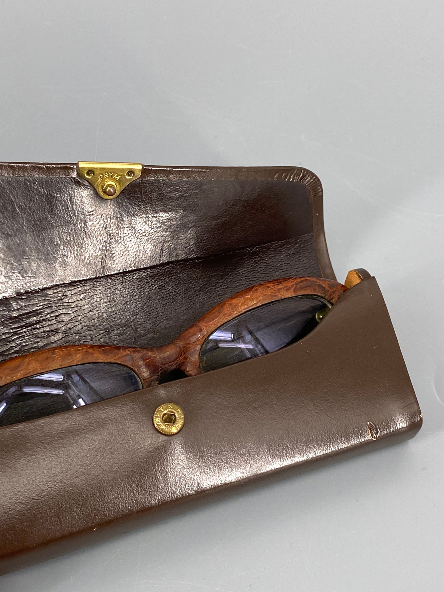 Cat Eye Brille aus Leder und Horn, 90er