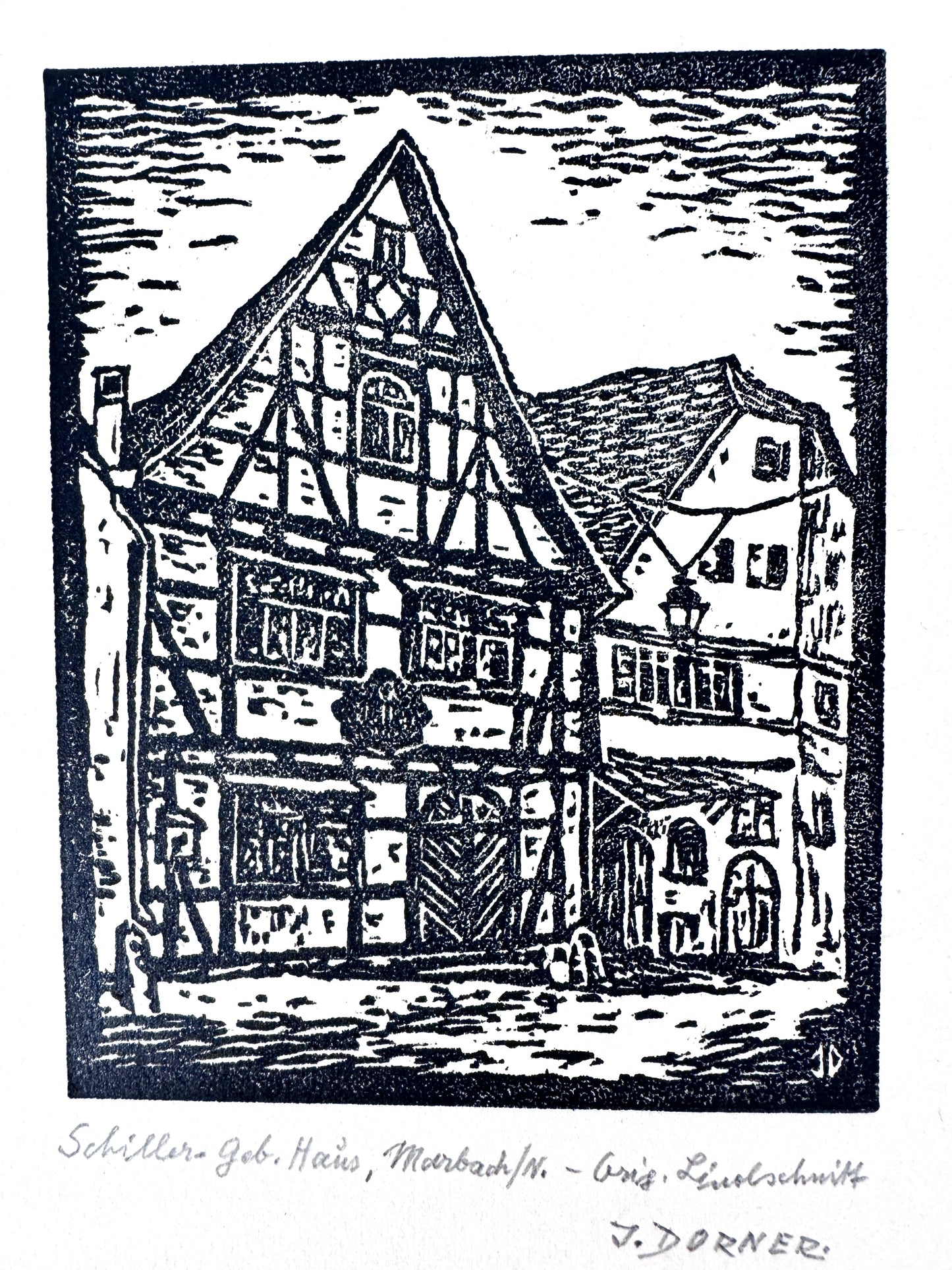 Schiller-Geburtshaus, Linolschnitt von Josef Dorner