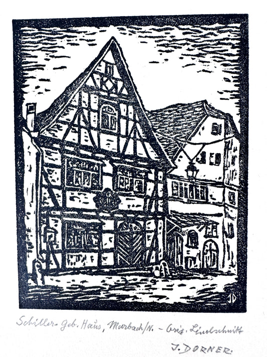 Schiller-Geburtshaus, Linolschnitt von Josef Dorner