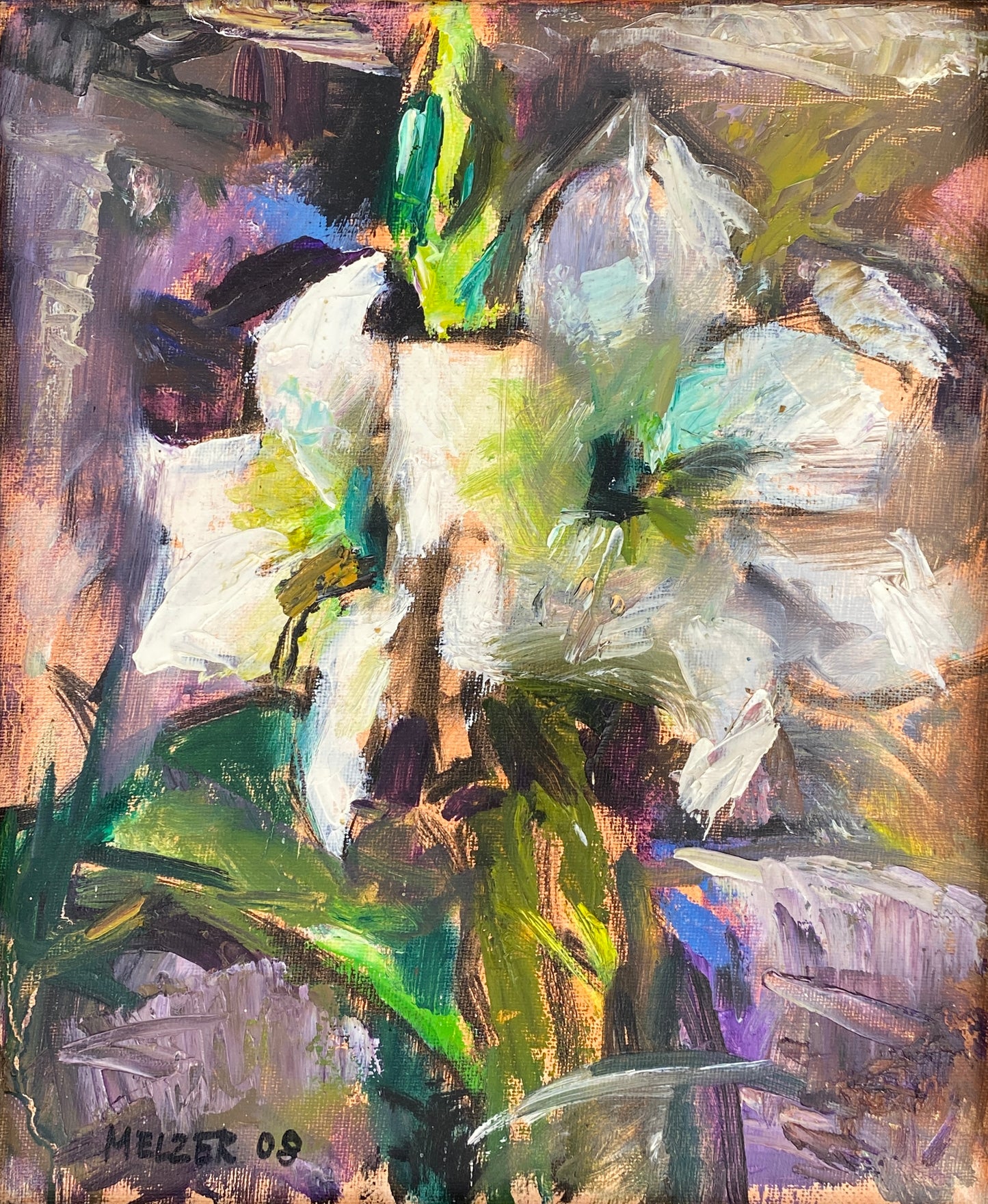 Signiertes Ölgemälde "Stilleben mit Blumenstrauß" von Jürgen Melzer, 2008