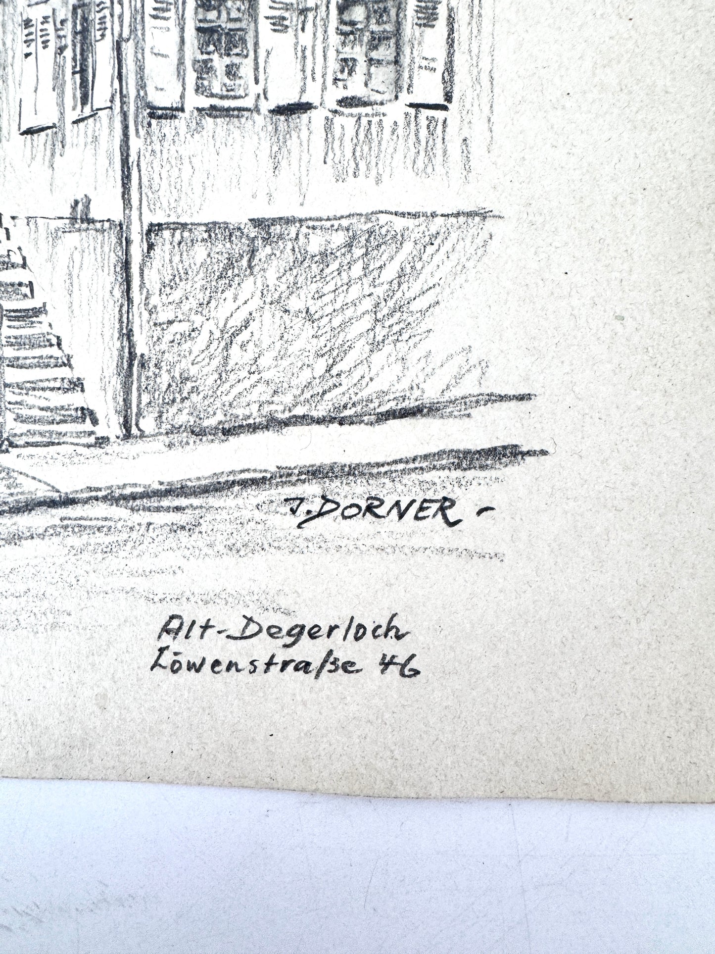 Zeichnung, Stuttgart Alt-Degerloh. Löwenstraße, Fachwerkhaus