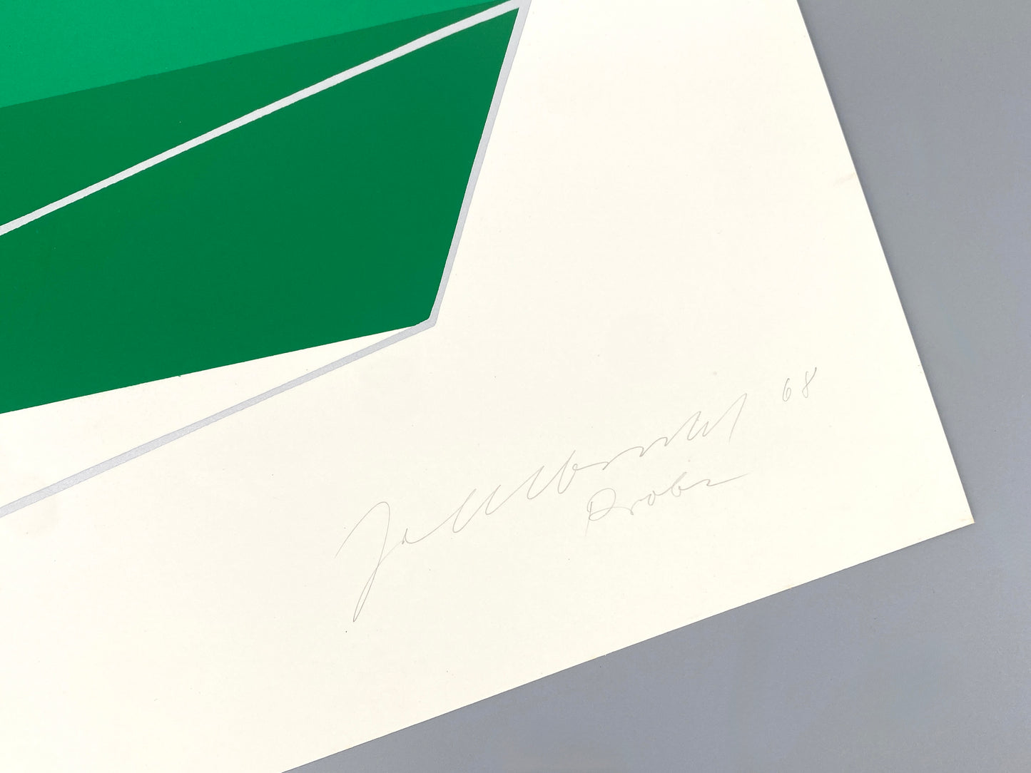 Farbsiebdruck "Grünes Elektron" von Joachim Albrecht (1913‒1997) aus dem Jahr 1968