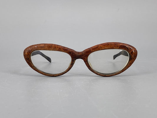 Cat Eye Brille aus Leder und Horn, 90er