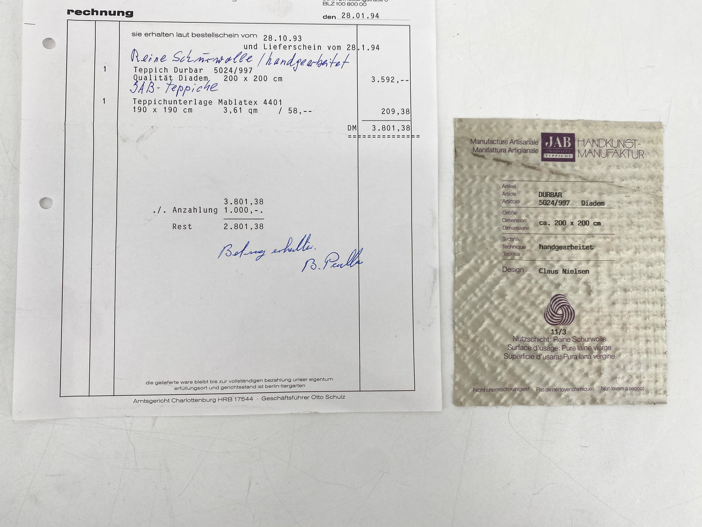 Handgearbeiteter Schurwolle Teppich von Claus Nielsen für JAB Anstoeltz, Deutschland 1994
