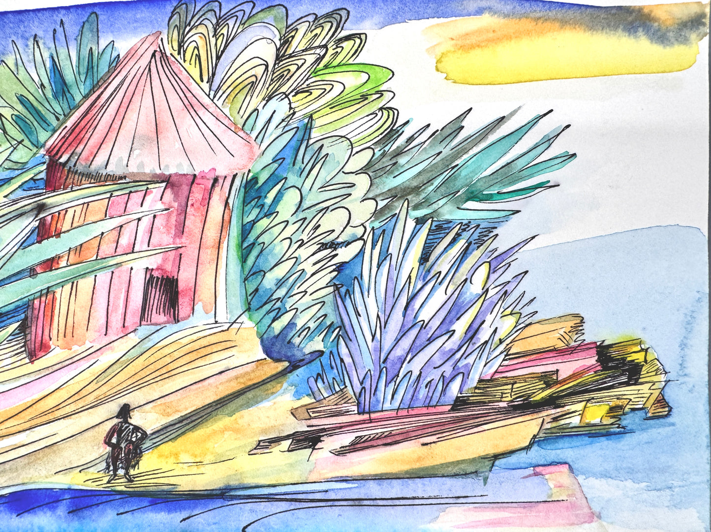 2X Aquarelle, Helga Engeln. Einsame Inseln, mit Meerblick