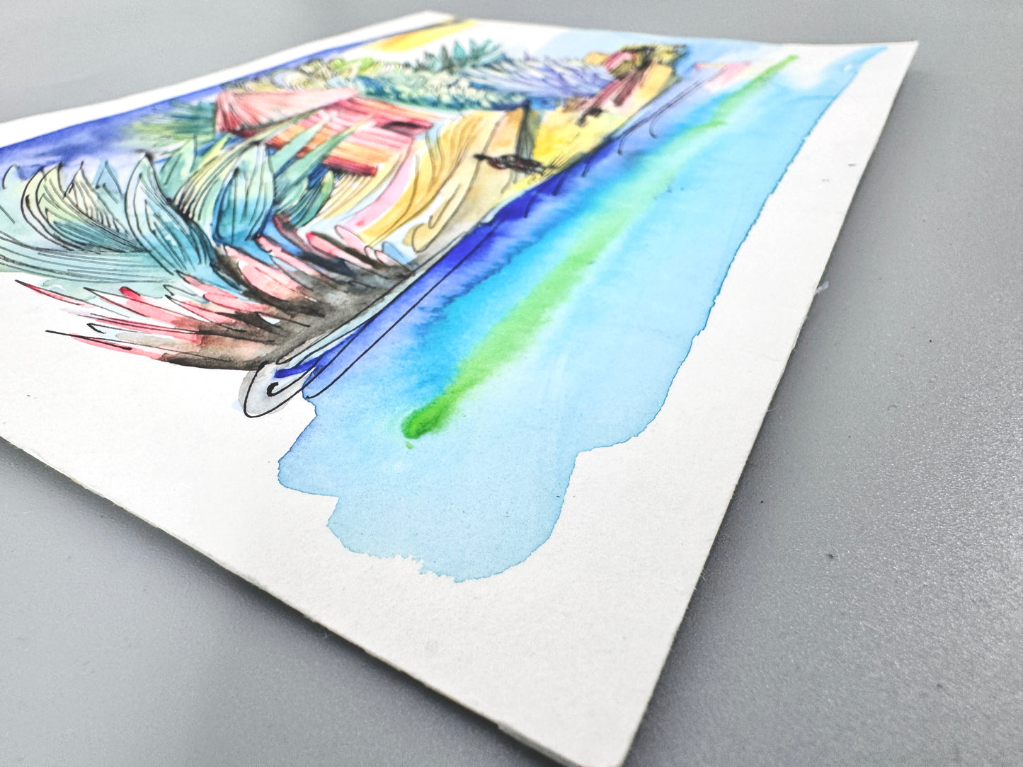 2X Aquarelle, Helga Engeln. Einsame Inseln, mit Meerblick