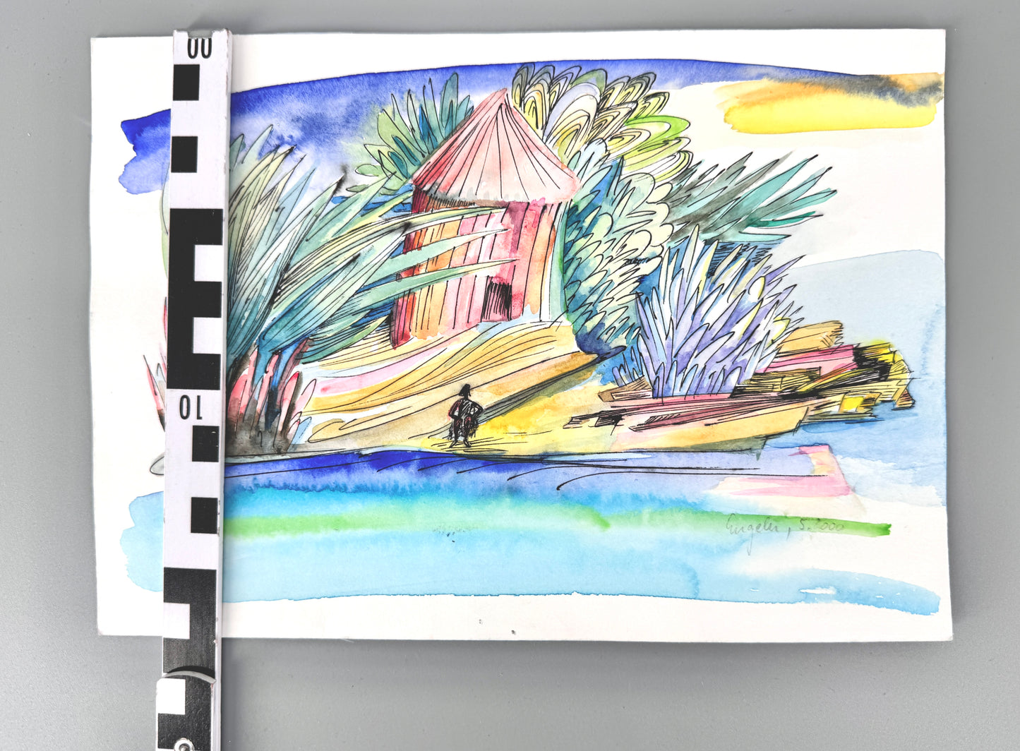 2X Aquarelle, Helga Engeln. Einsame Inseln, mit Meerblick