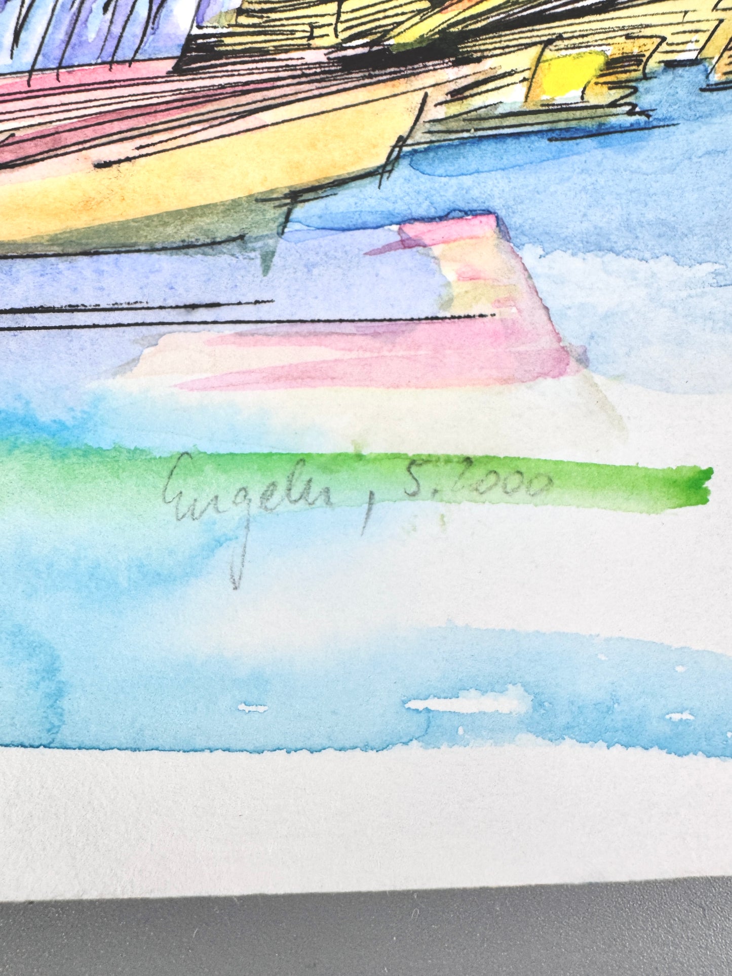 2X Aquarelle, Helga Engeln. Einsame Inseln, mit Meerblick
