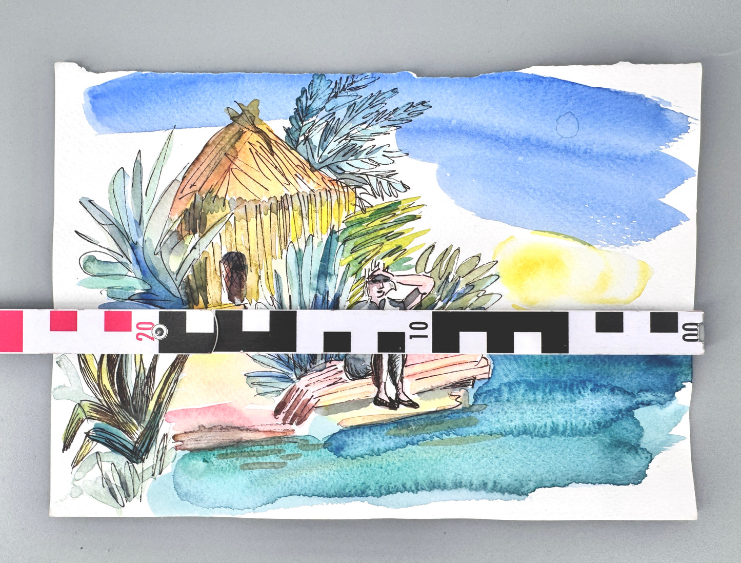 2X Aquarelle, Helga Engeln. Einsame Insel, Ankunft und bei Nacht