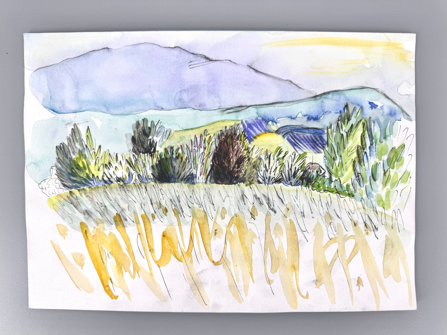 2X Aquarelle, Helge Engeln. Frühlingslandschaften