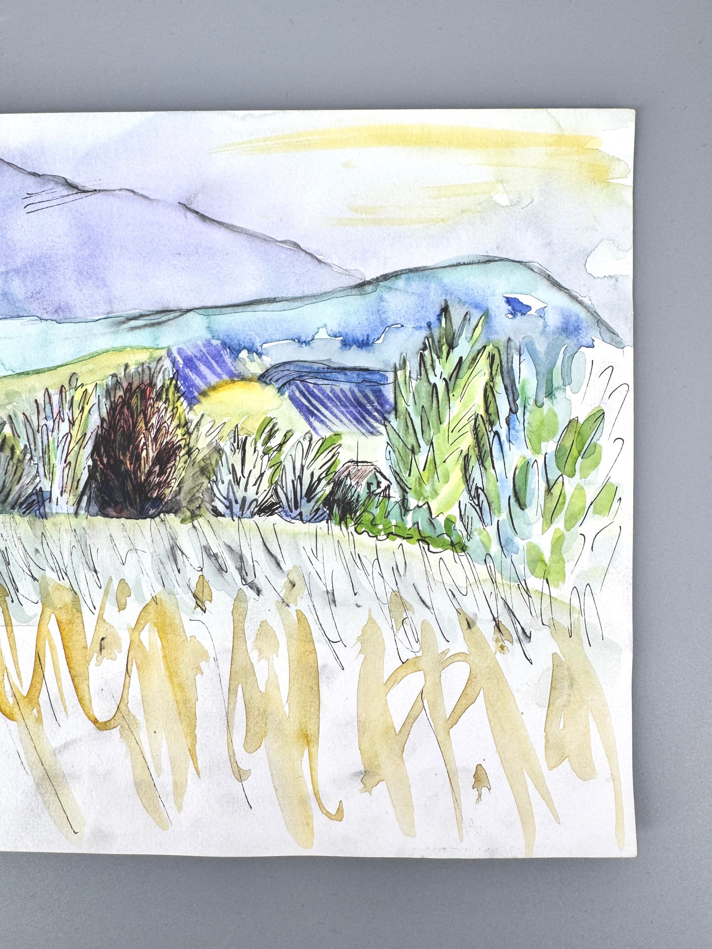 2X Aquarelle, Helge Engeln. Frühlingslandschaften