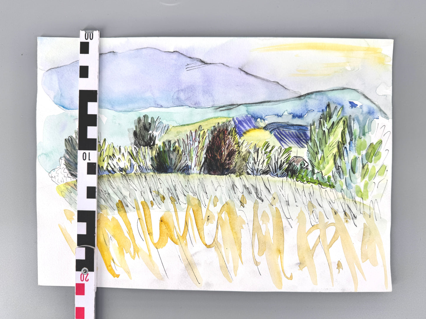 2X Aquarelle, Helge Engeln. Frühlingslandschaften