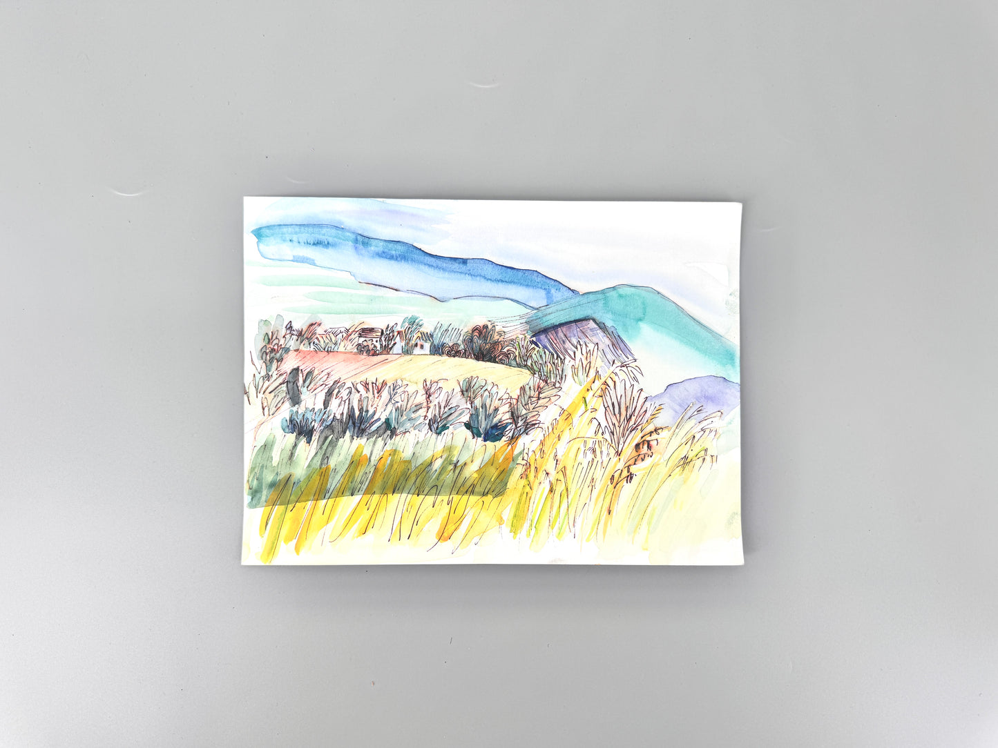 2X Aquarelle, Helge Engeln. Frühlingslandschaften