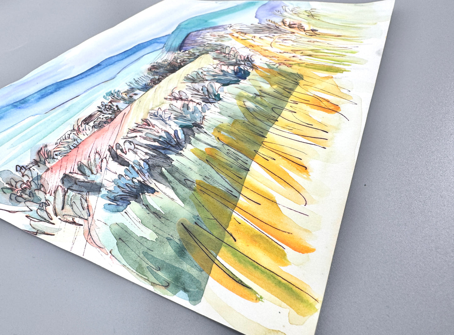 2X Aquarelle, Helge Engeln. Frühlingslandschaften