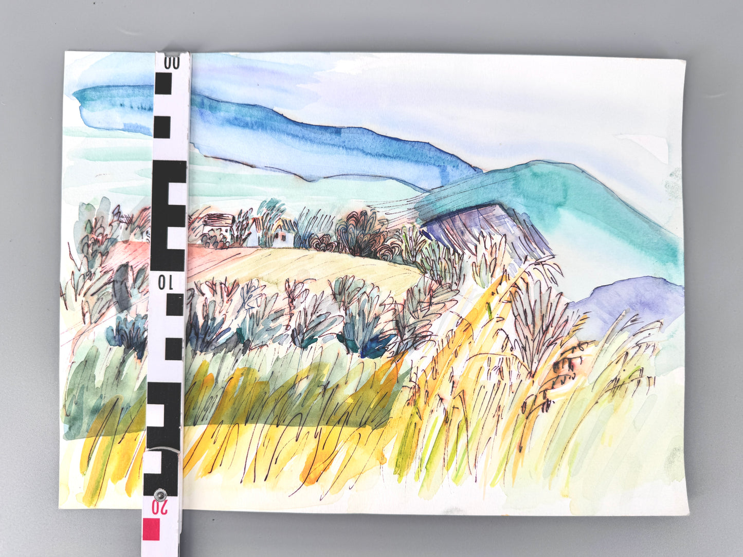 2X Aquarelle, Helge Engeln. Frühlingslandschaften
