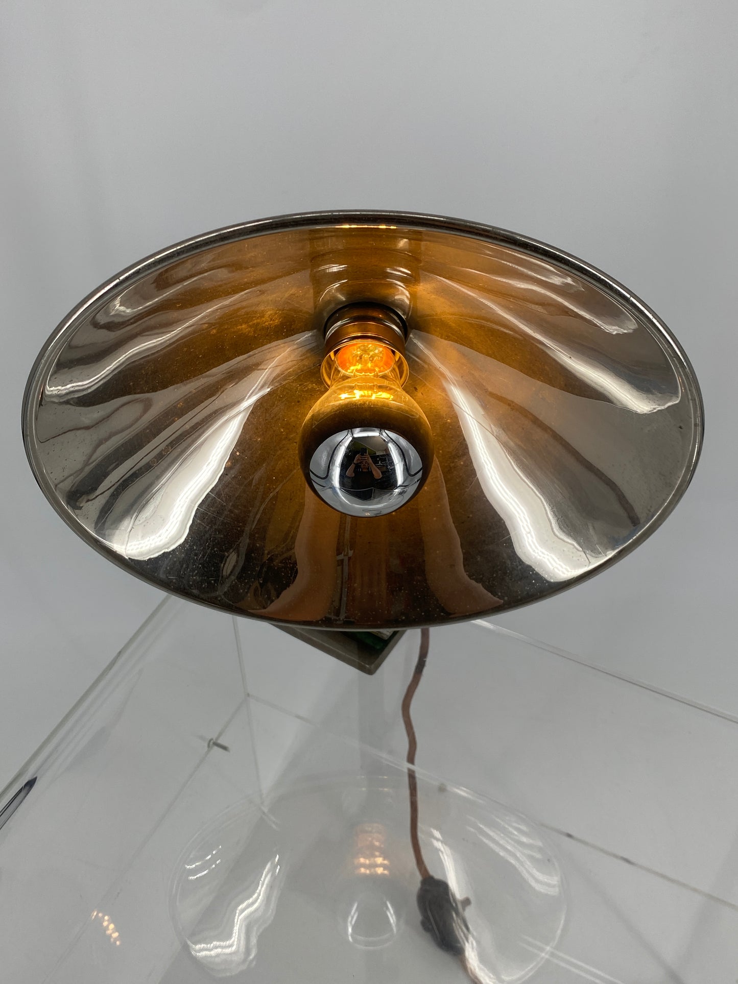 Klemmlampe mit großem Chrom-Reflektor von GLORY, Schweden 1930er