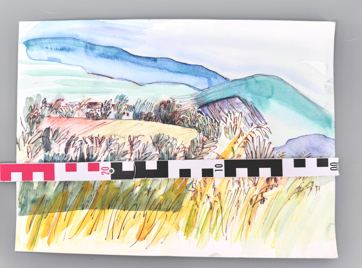 2X Aquarelle, Helge Engeln. Frühlingslandschaften