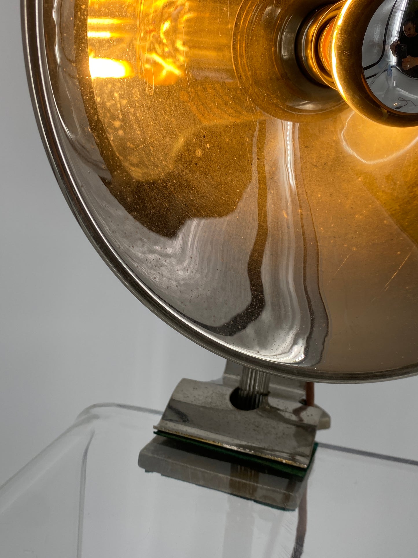 Klemmlampe mit großem Chrom-Reflektor von GLORY, Schweden 1930er