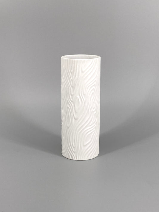 weiße Biskuit Porzellan Vase mit Holzmaserung von H&C Heinrich, Deutschland, 70er