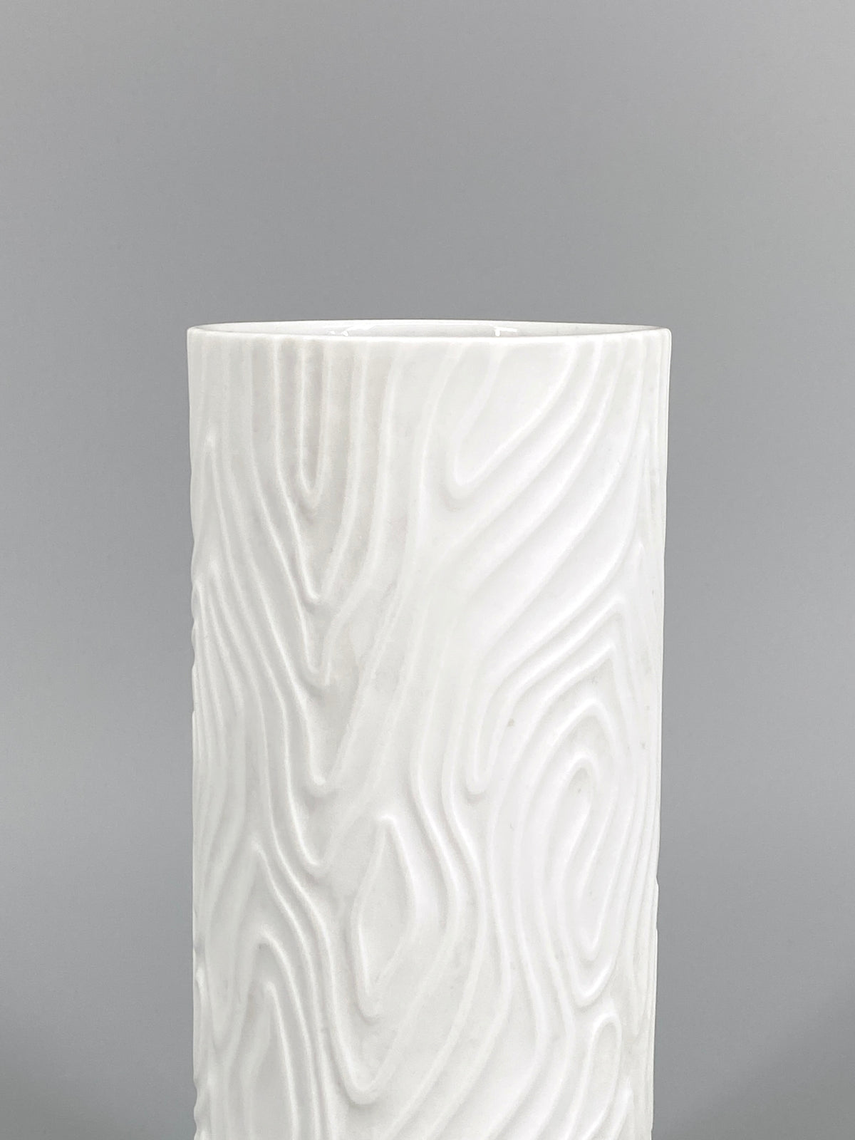 weiße Biskuit Porzellan Vase mit Holzmaserung von H&C Heinrich, Deutschland, 70er