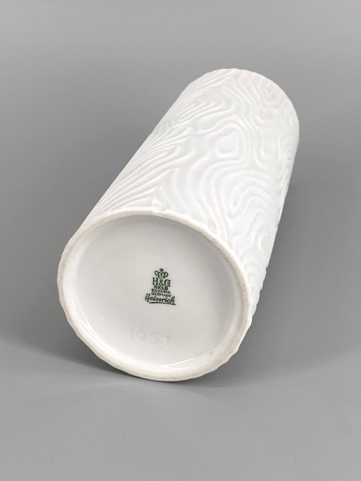 weiße Biskuit Porzellan Vase mit Holzmaserung von H&C Heinrich, Deutschland, 70er