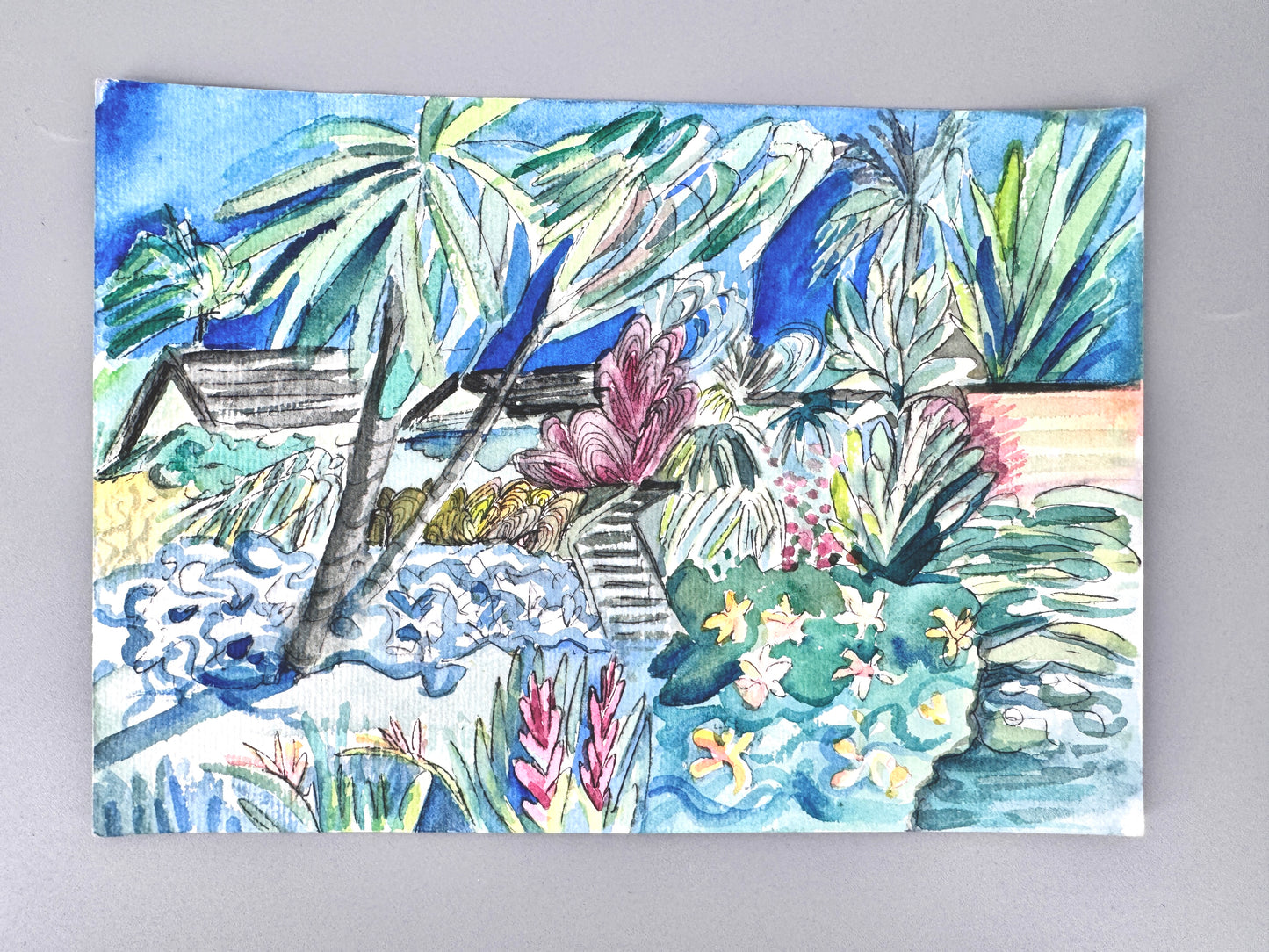 Aquarell, Helga Engeln. Paradies-Garten