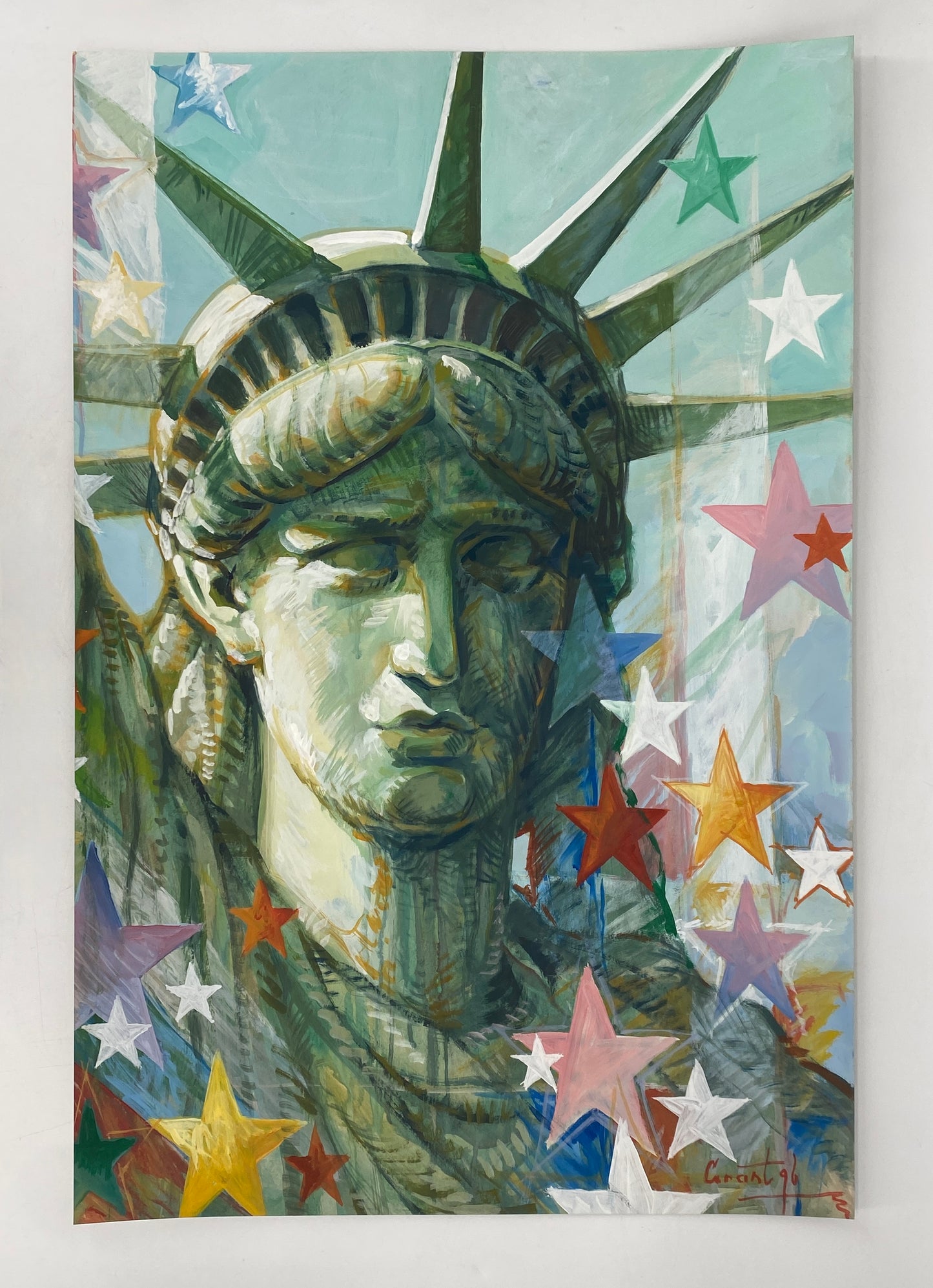 Großes, signiertes Acrylgemälde mit der Darstellung der Freiheitsstatue in New York, 1996