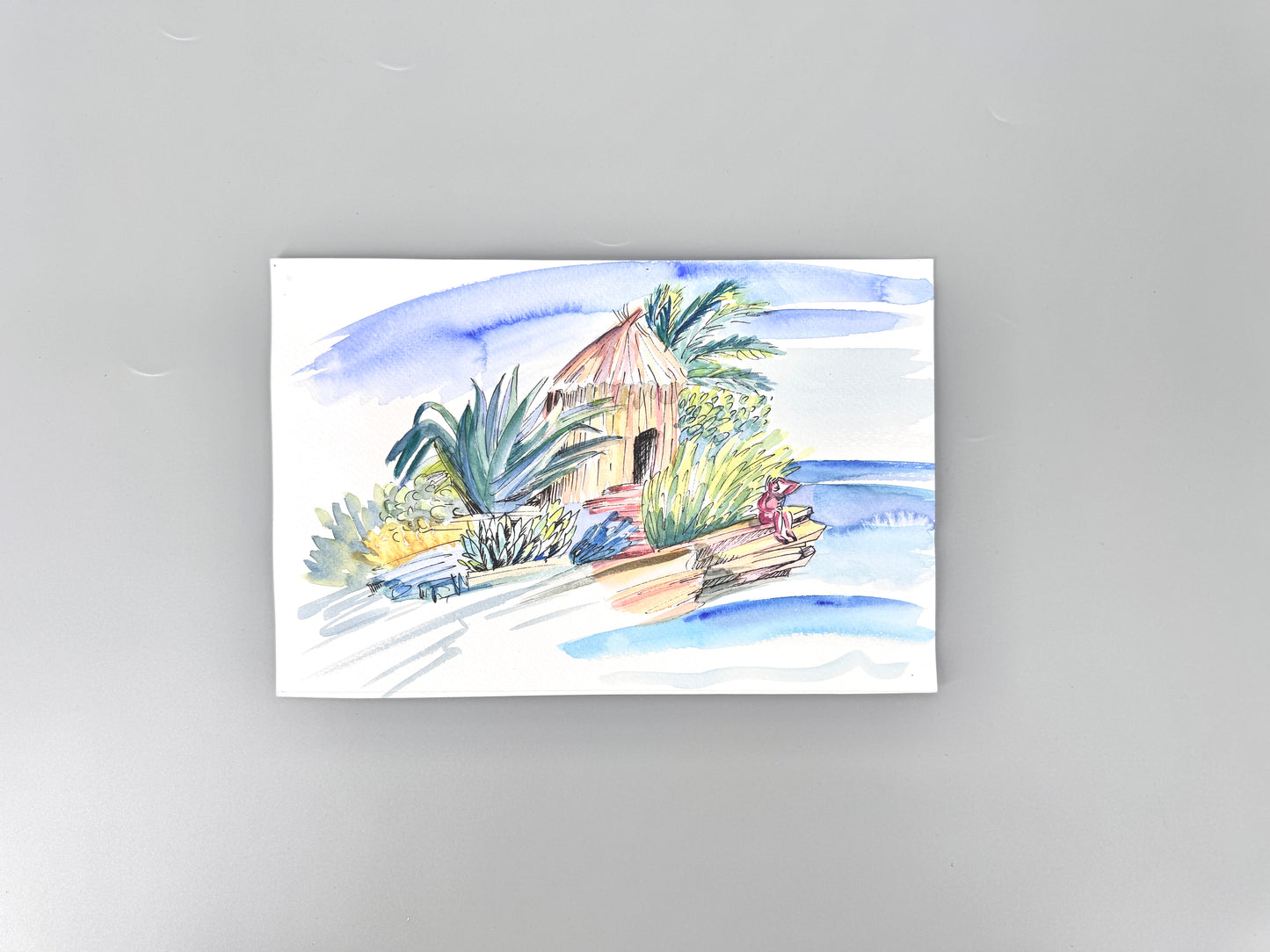 Aquarell, Helga Engeln. Einsame Insel, mit Meerblick