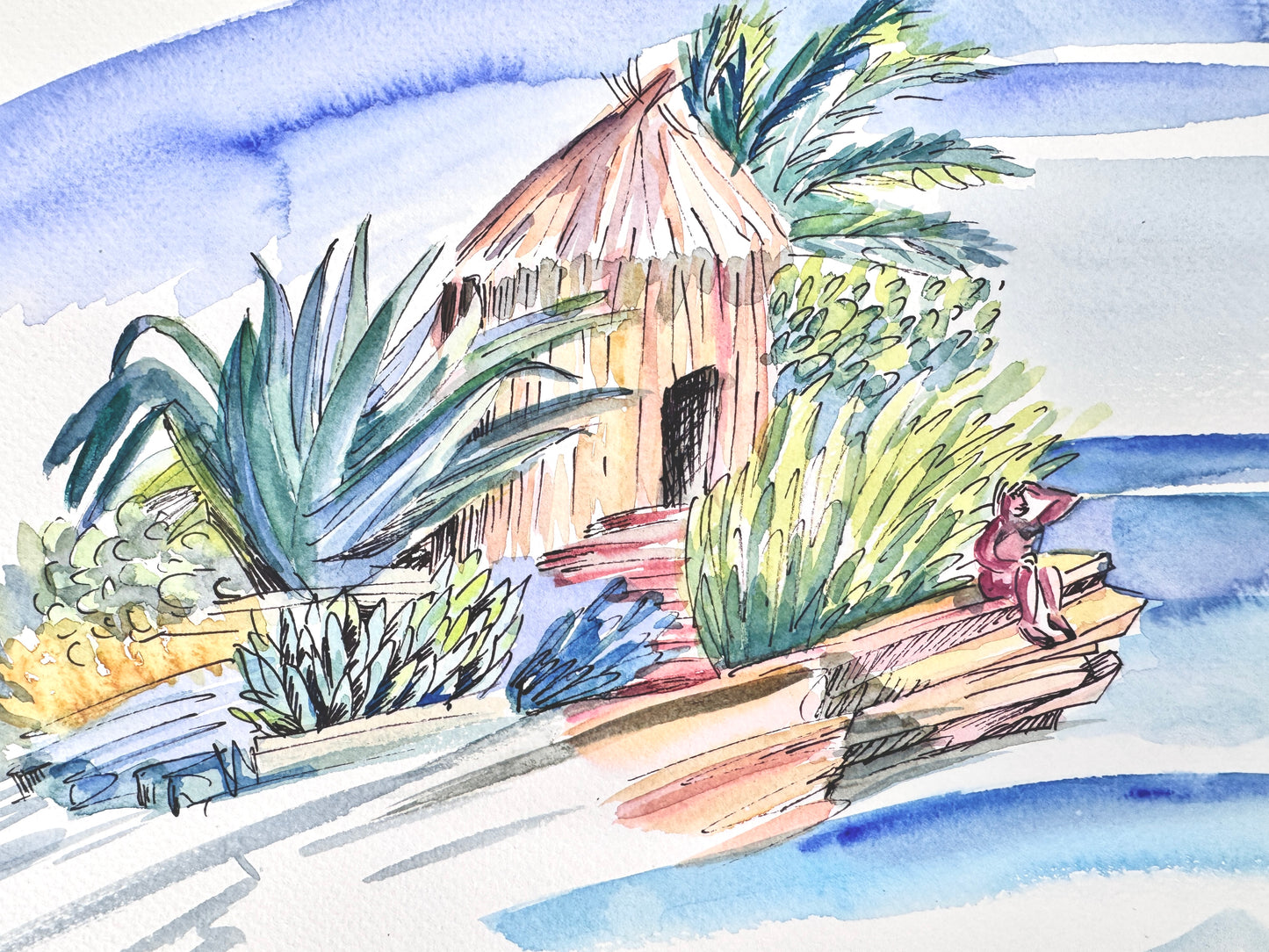 Aquarell, Helga Engeln. Einsame Insel, mit Meerblick