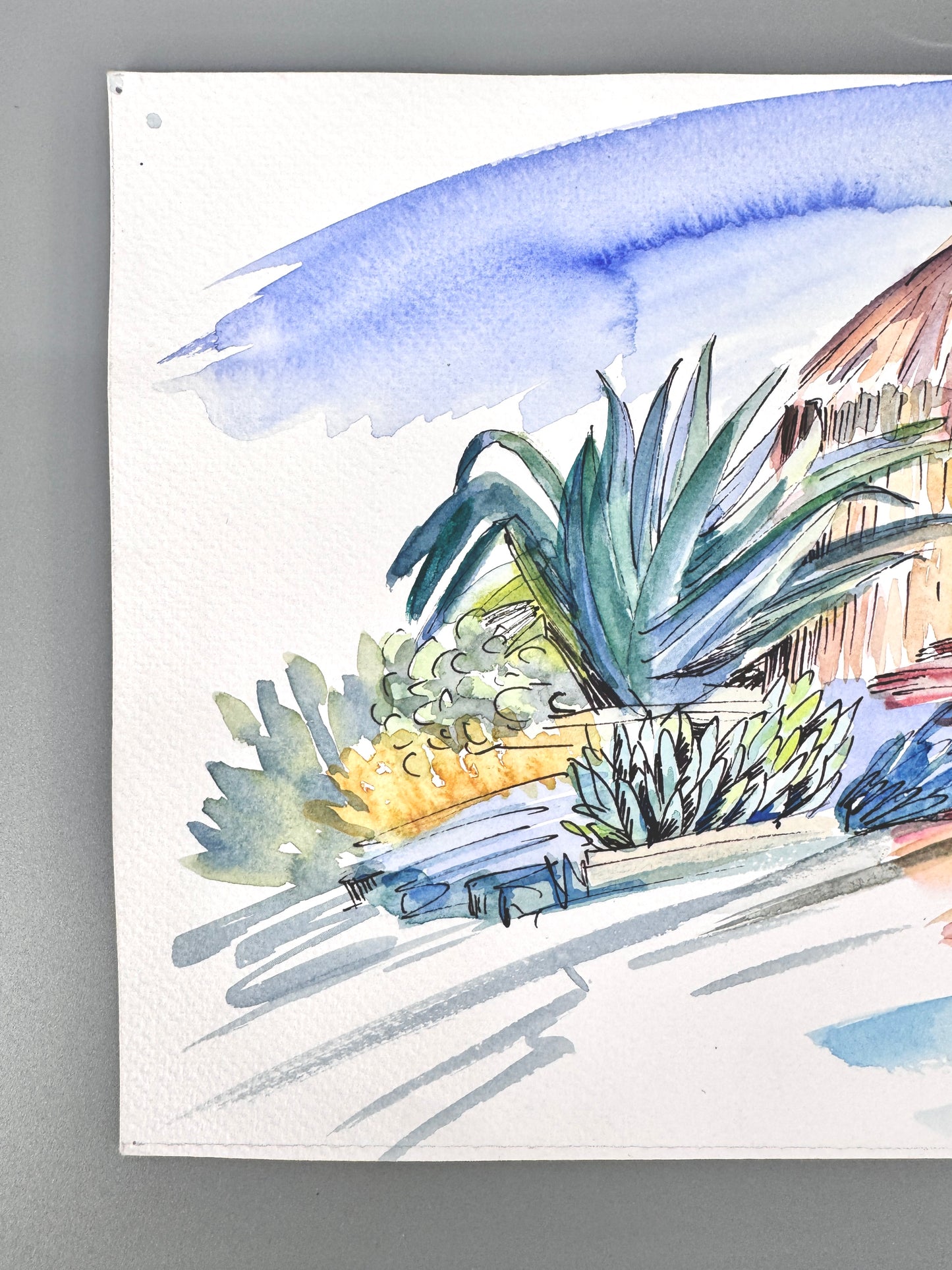 Aquarell, Helga Engeln. Einsame Insel, mit Meerblick