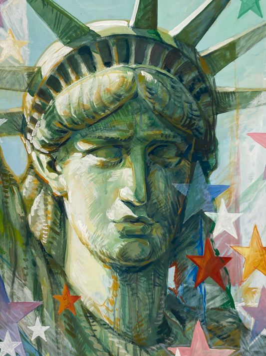 Großes, signiertes Acrylgemälde mit der Darstellung der Freiheitsstatue in New York, 1996