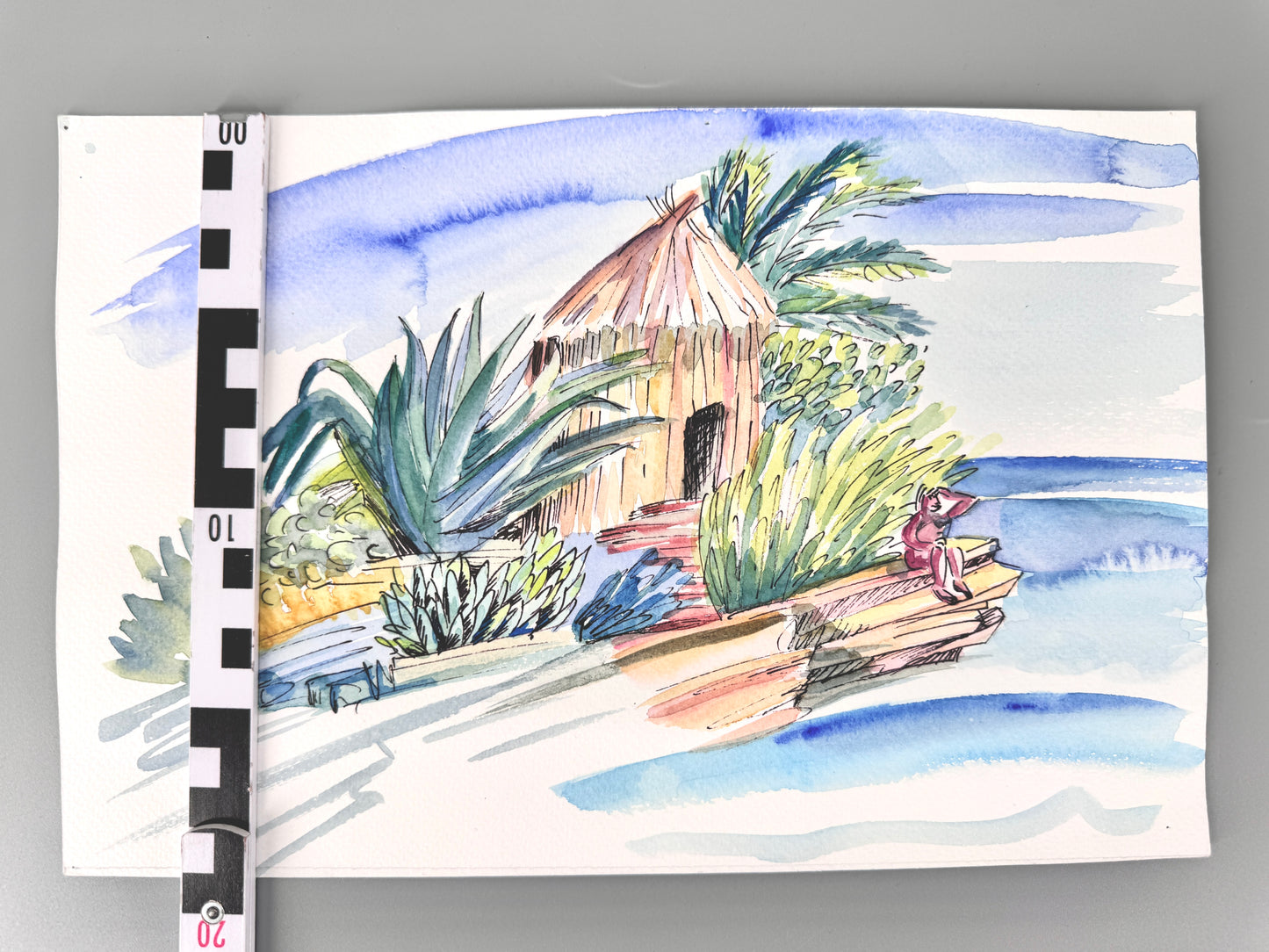 Aquarell, Helga Engeln. Einsame Insel, mit Meerblick