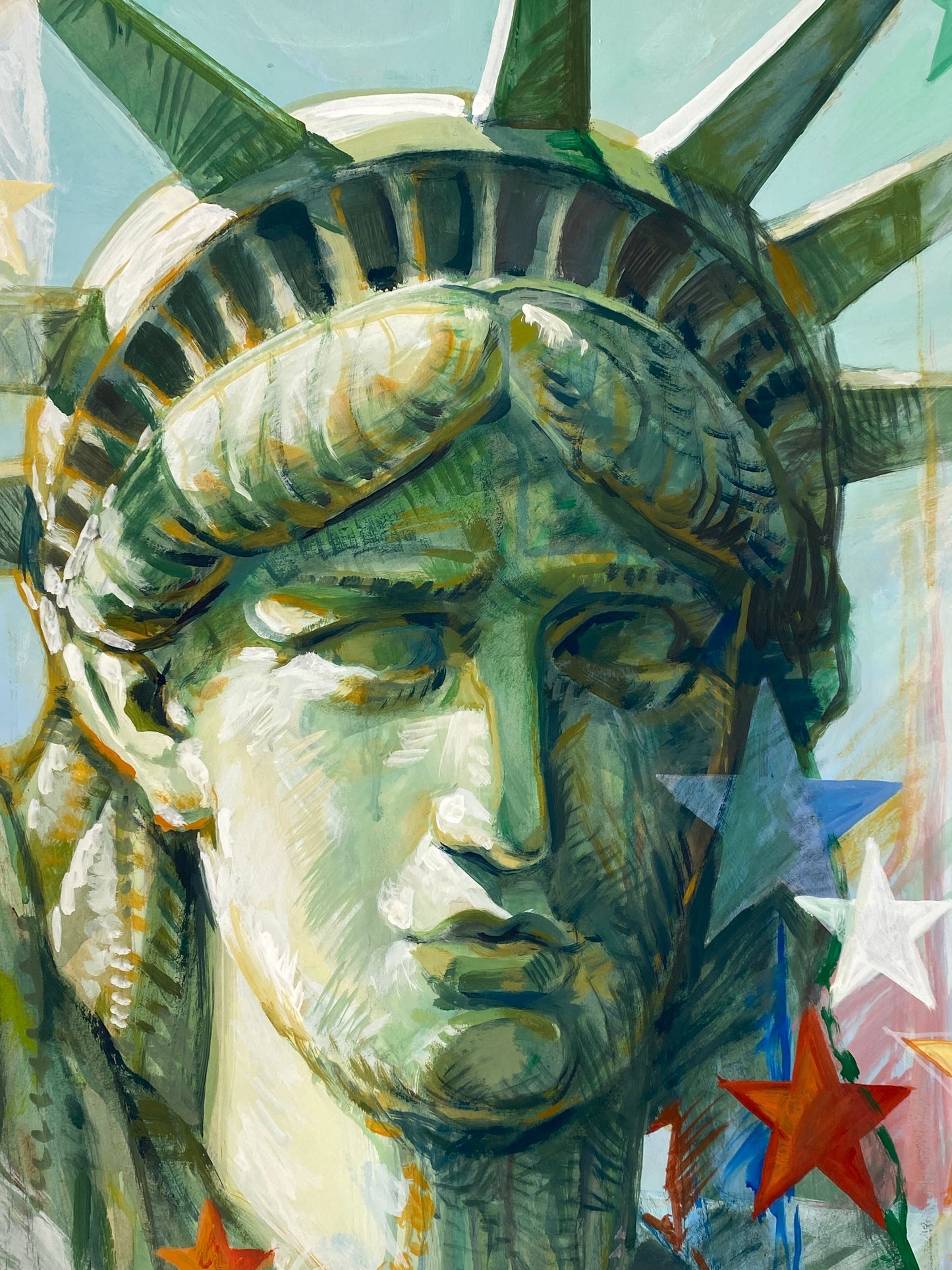 Großes, signiertes Acrylgemälde mit der Darstellung der Freiheitsstatue in New York, 1996