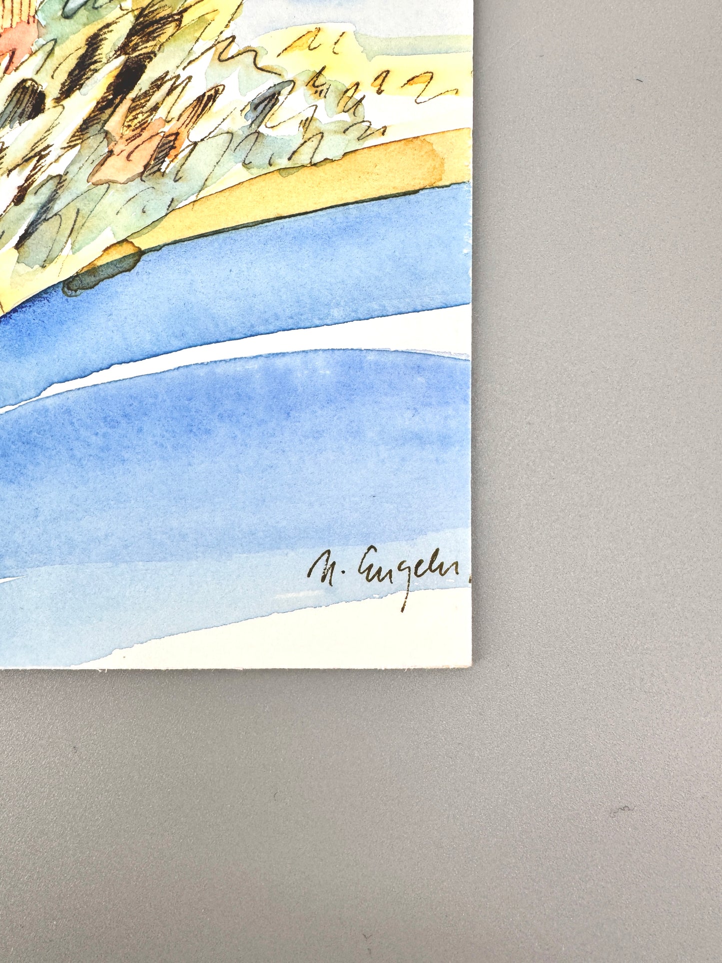 2X Aquarelle, Helga Engeln. Einsame Inseln im Meer