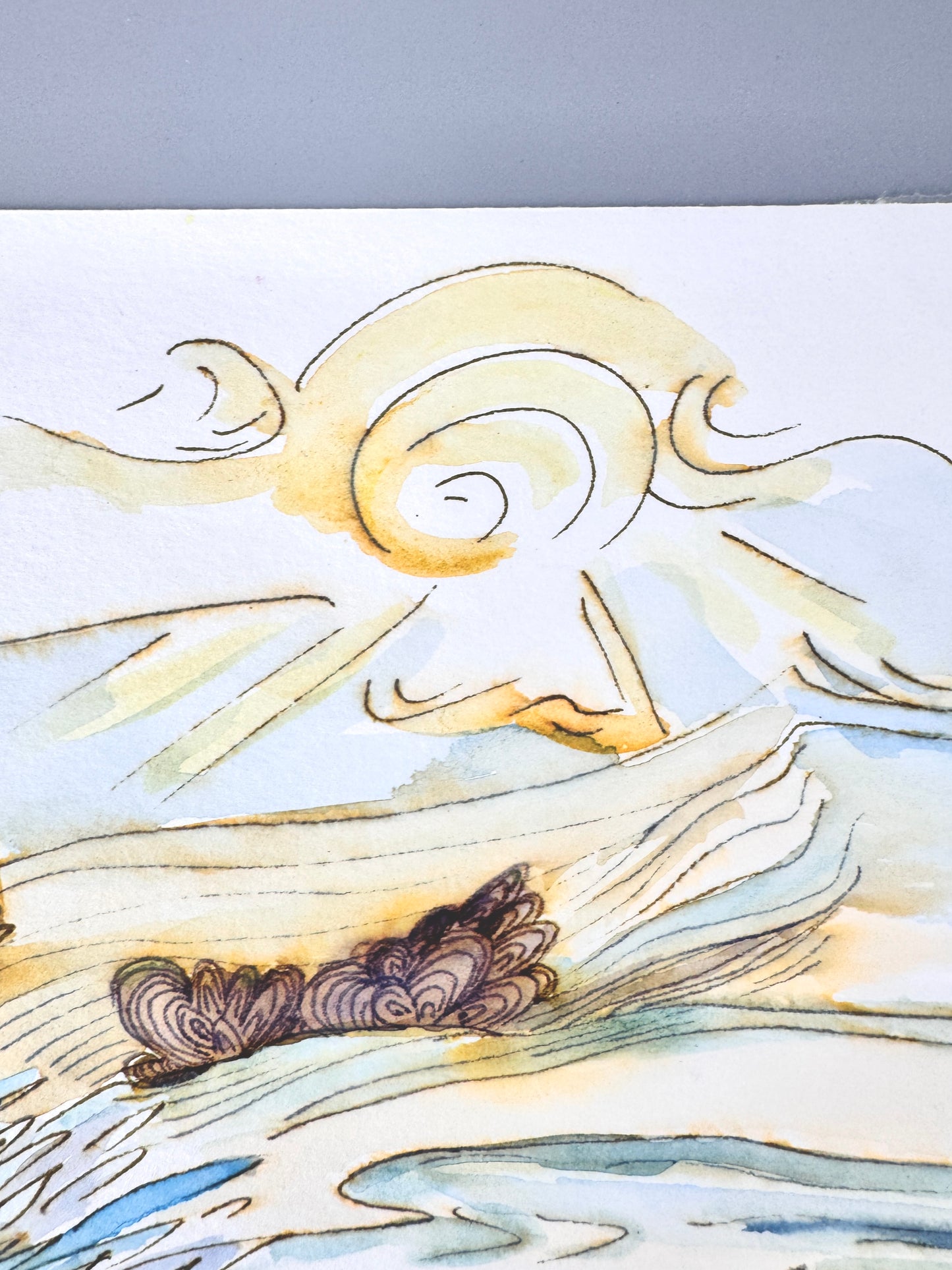2X Aquarelle, Helga Engeln. Einsame Inseln im Meer