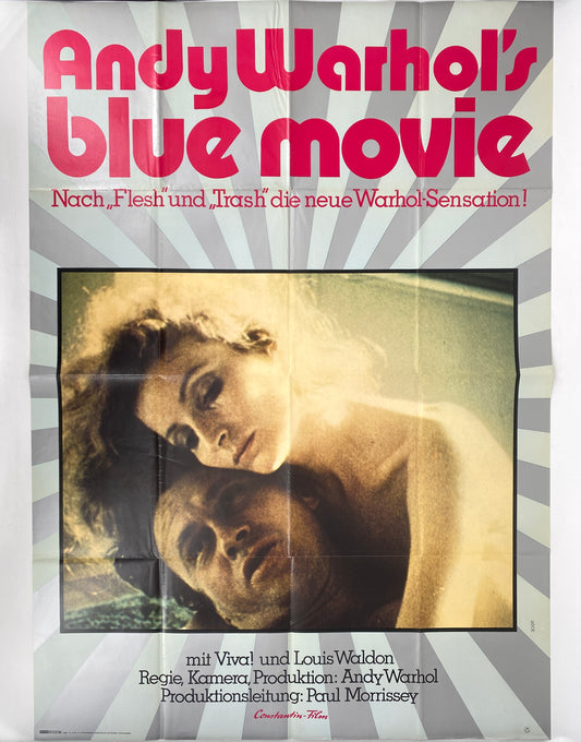 Filmplakat in Größe von DIN A0 zum Film Blue Movie von Andy Warhol, Offsetdruck, Deutschland 1972