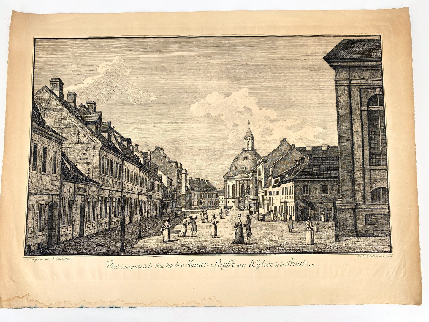 Antike Stadtansicht aus Berlin Mitte, Heliographie nach Kupferstich. Groß!