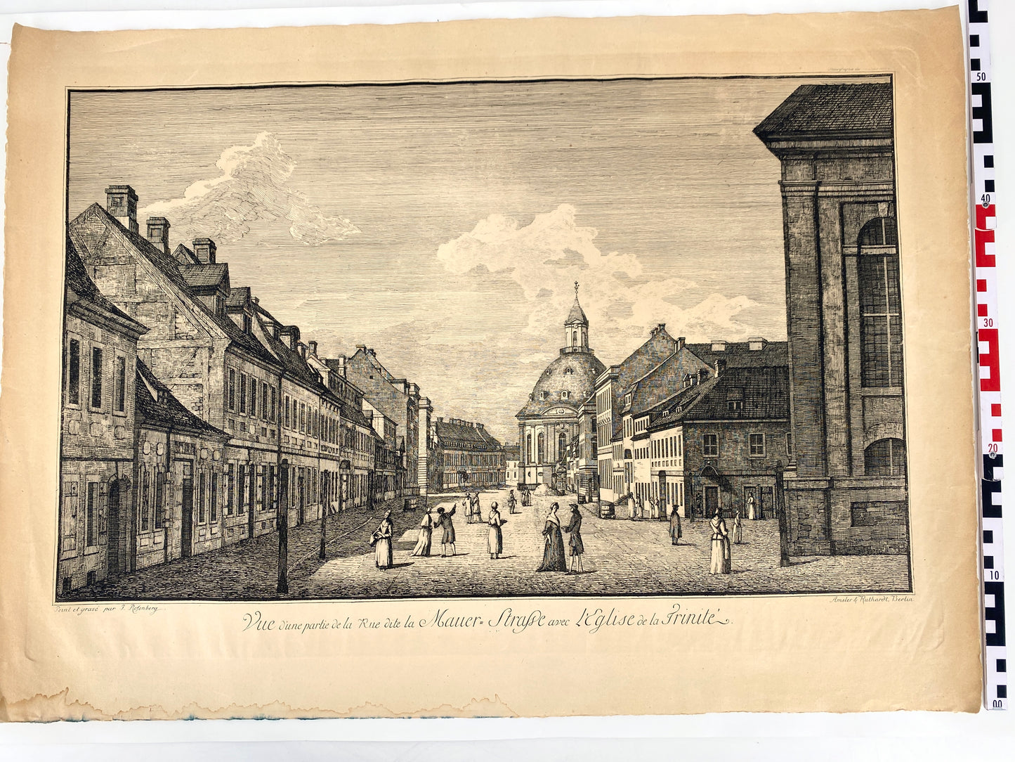 Antike Stadtansicht aus Berlin Mitte, Heliographie nach Kupferstich. Groß!