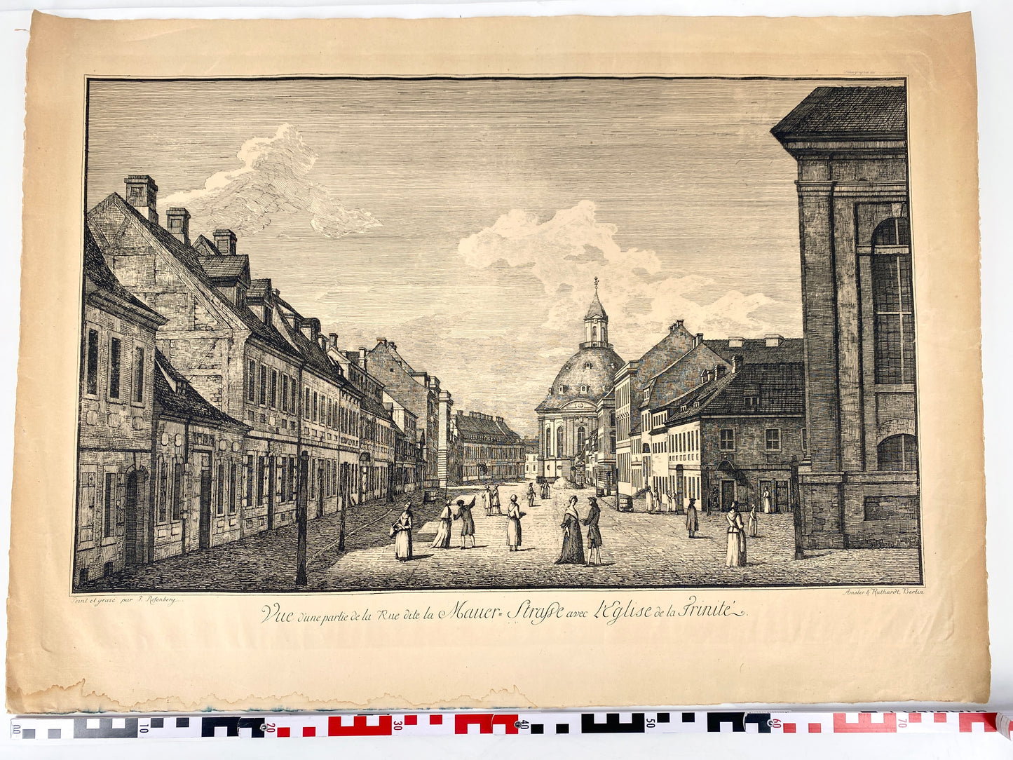 Antike Stadtansicht aus Berlin Mitte, Heliographie nach Kupferstich. Groß!