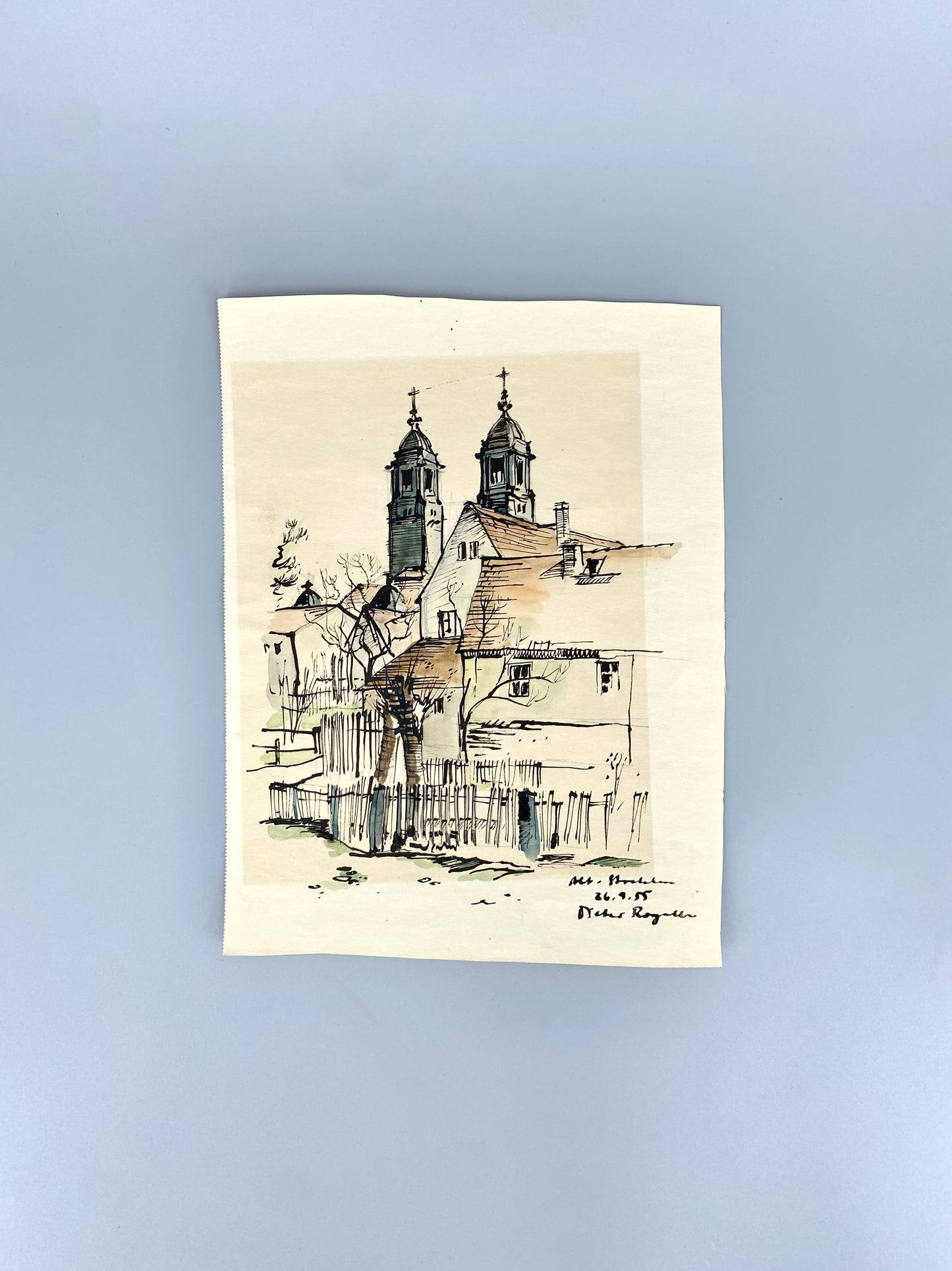 Alt-Strahlau, Berlin Friedrichshain. Zeichnung, Aquarelliert, von Dieter Rogalla