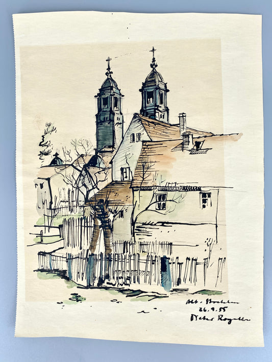 Alt-Strahlau, Berlin Friedrichshain. Zeichnung, Aquarelliert, von Dieter Rogalla