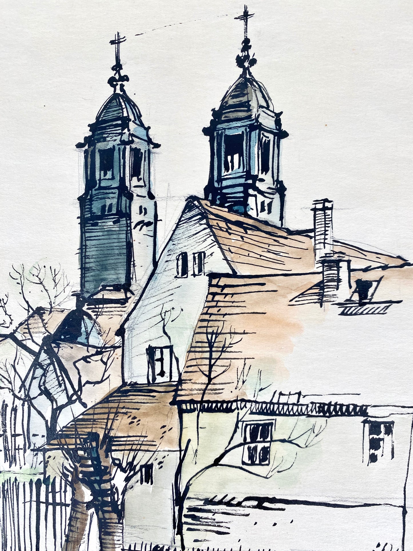 Alt-Strahlau, Berlin Friedrichshain. Zeichnung, Aquarelliert, von Dieter Rogalla