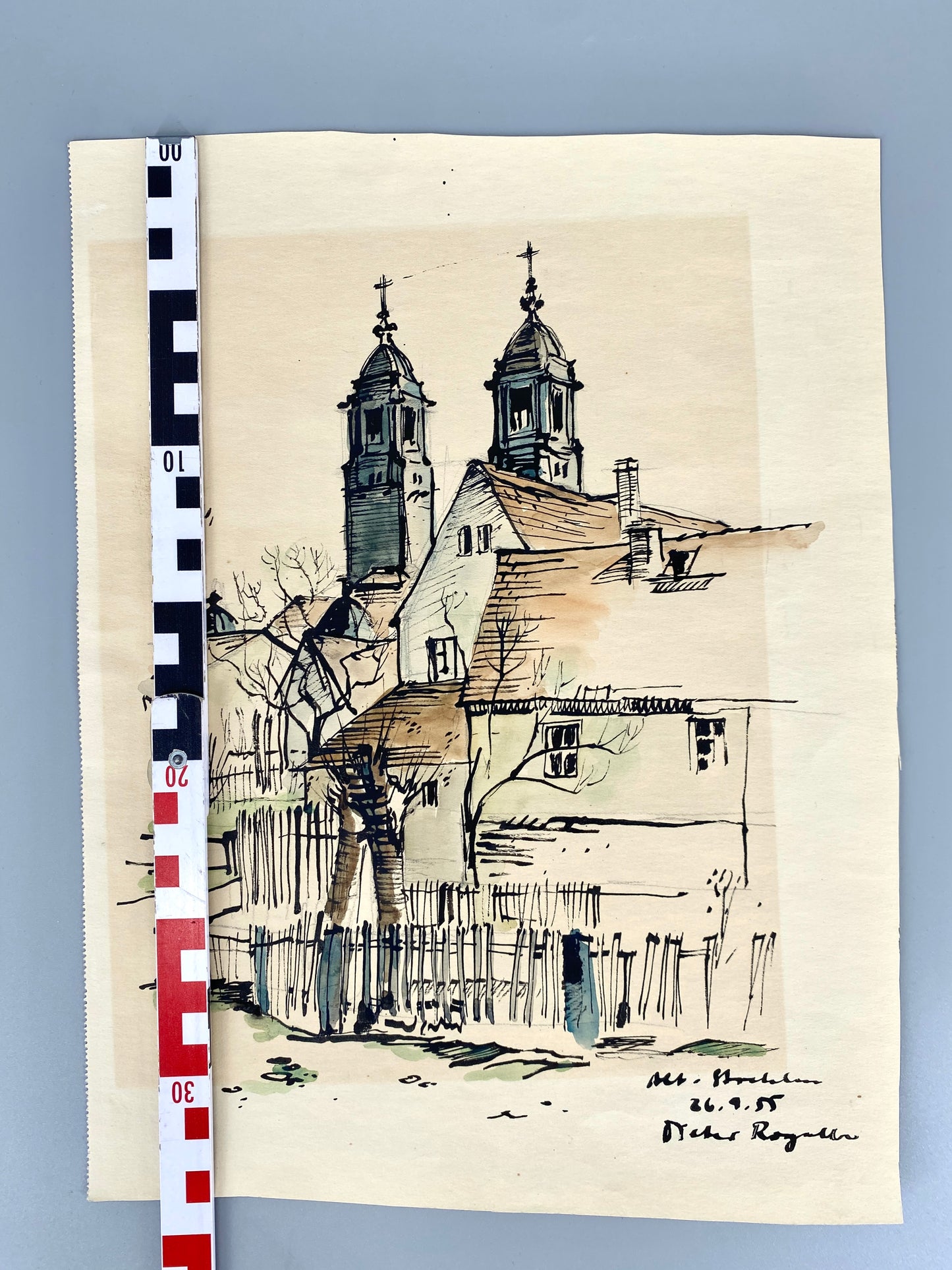 Alt-Strahlau, Berlin Friedrichshain. Zeichnung, Aquarelliert, von Dieter Rogalla