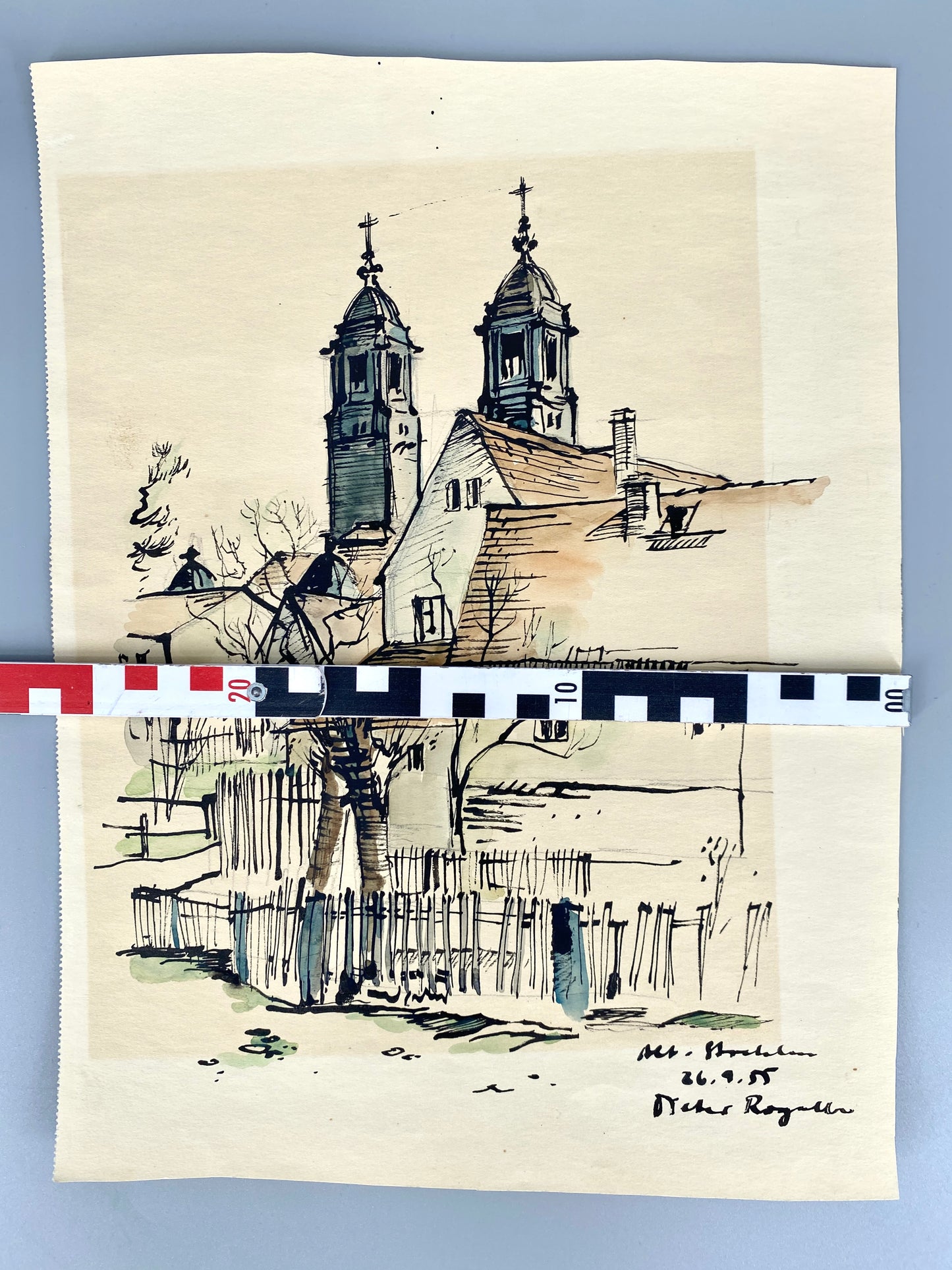Alt-Strahlau, Berlin Friedrichshain. Zeichnung, Aquarelliert, von Dieter Rogalla
