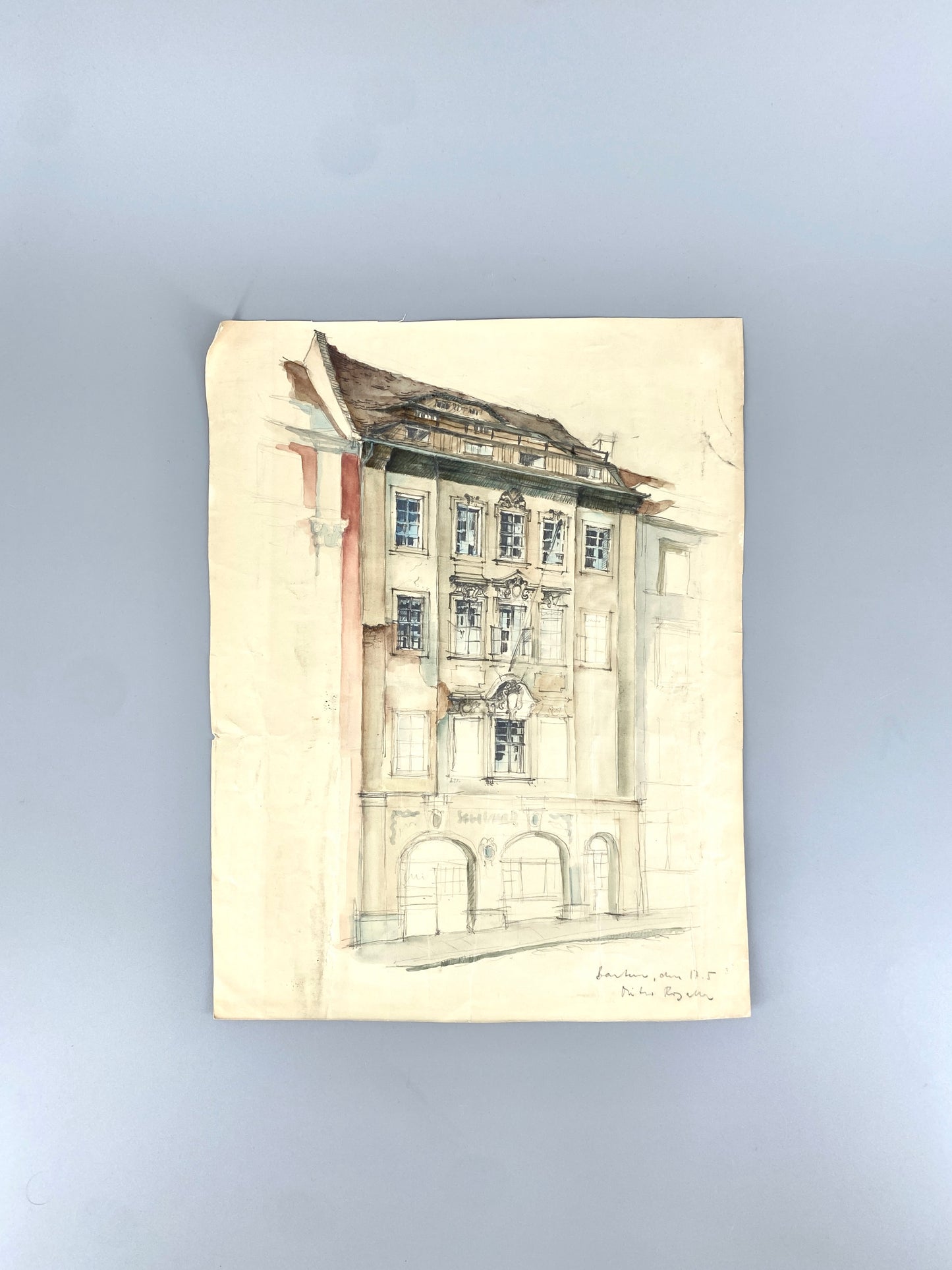 Bautzen (Bürgerhaus). Zeichnung, Aquarelliert. Von Dieter Rogalla.
