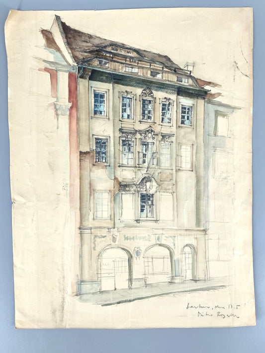 Bautzen (Bürgerhaus). Zeichnung, Aquarelliert. Von Dieter Rogalla.
