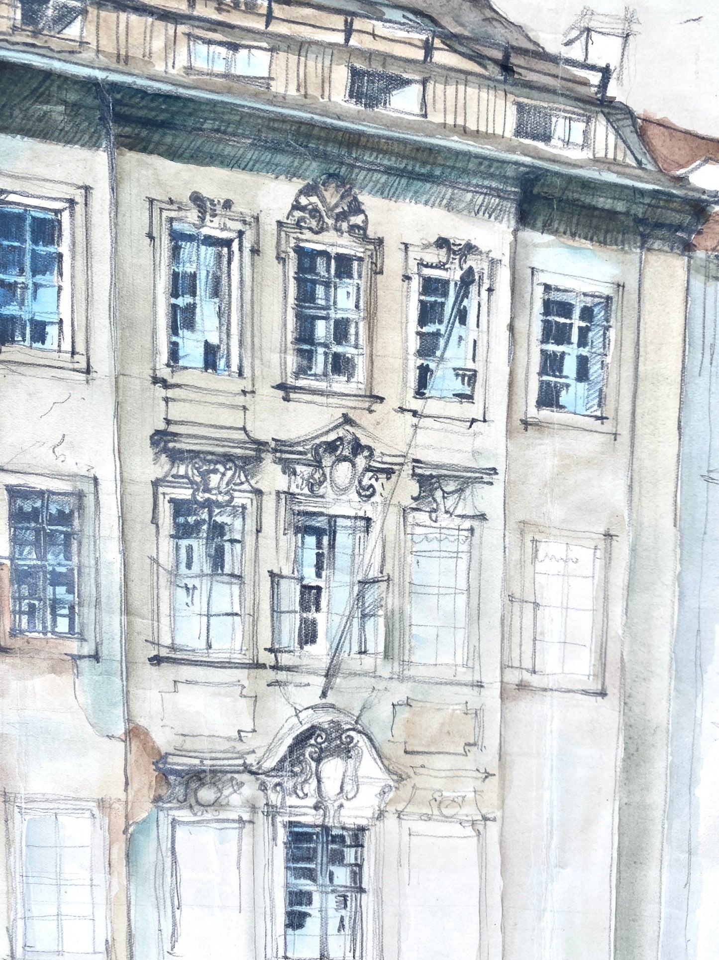 Bautzen (Bürgerhaus). Zeichnung, Aquarelliert. Von Dieter Rogalla.